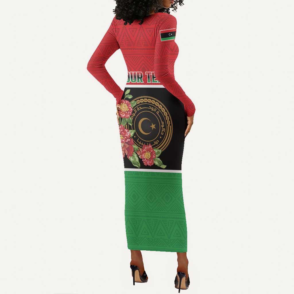 Personalized Happy Libya Long Sleeve Bodycon Dress Independence Day - African Pride