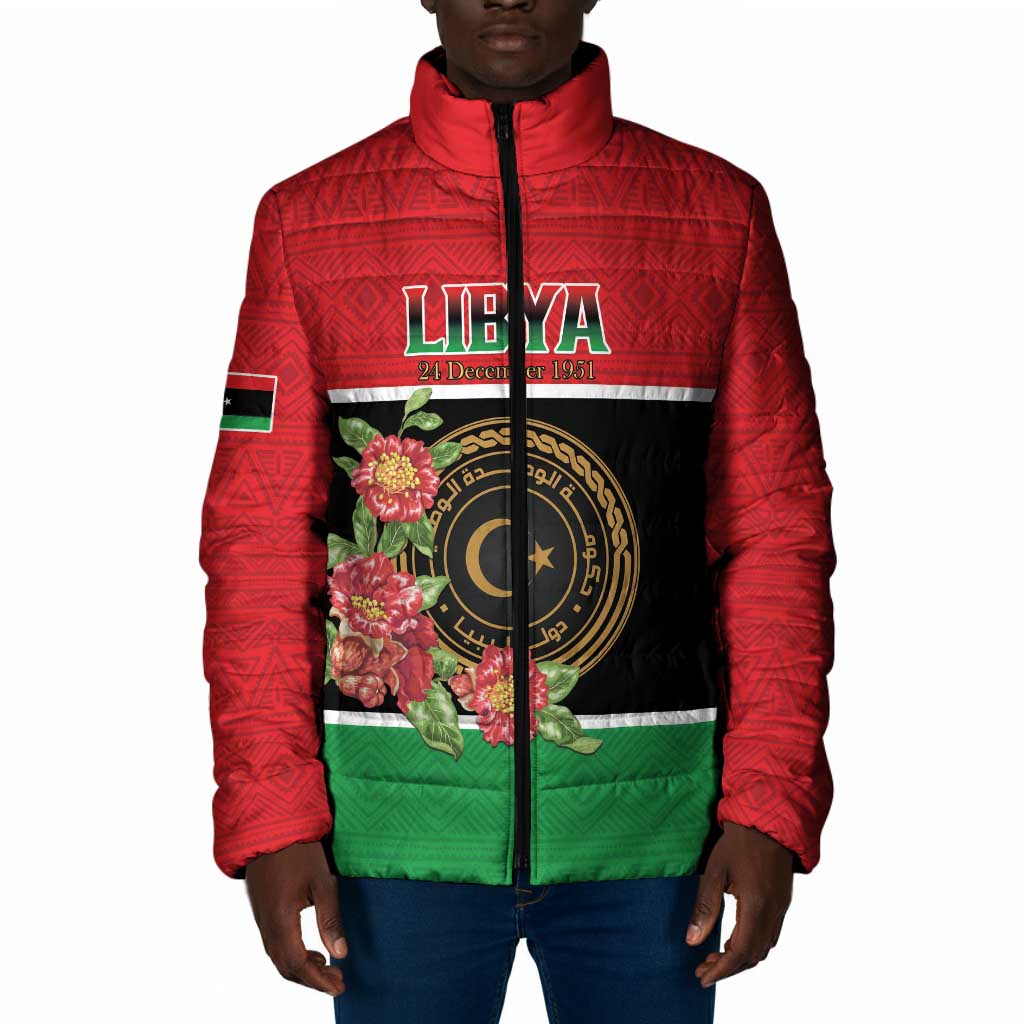 Personalized Libya Independence Day Padded Jacket Pomegranate Blossom With Libyan Seal