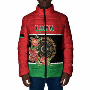 Personalized Libya Independence Day Padded Jacket Pomegranate Blossom With Libyan Seal