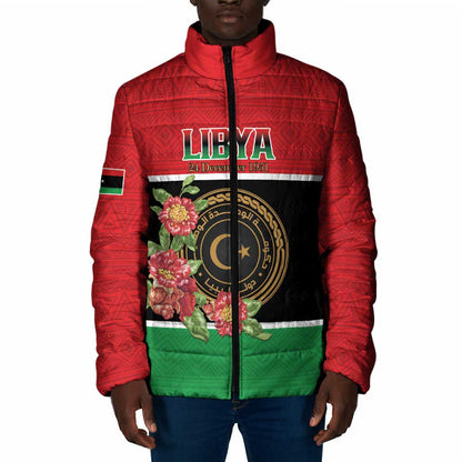 Personalized Libya Independence Day Padded Jacket Pomegranate Blossom With Libyan Seal