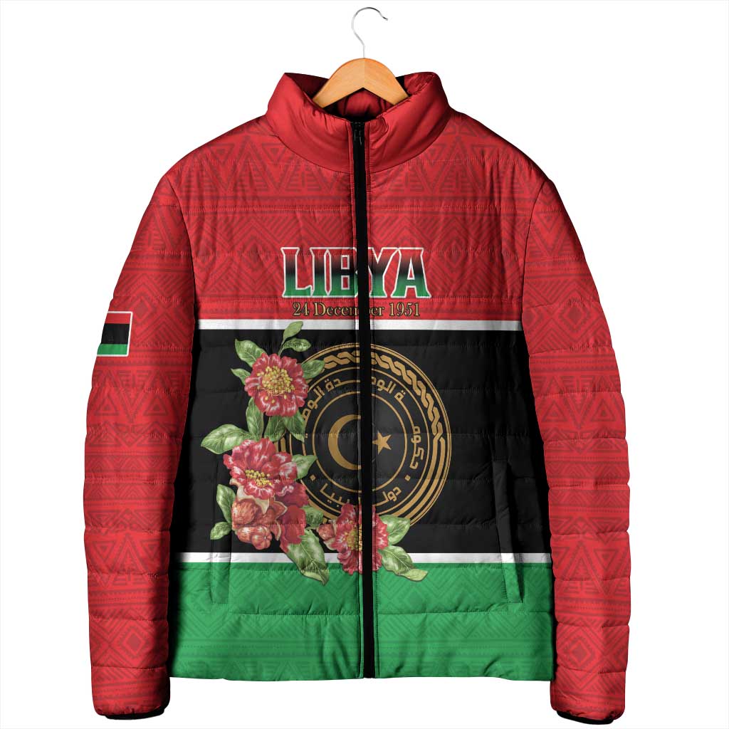 Personalized Libya Independence Day Padded Jacket Pomegranate Blossom With Libyan Seal