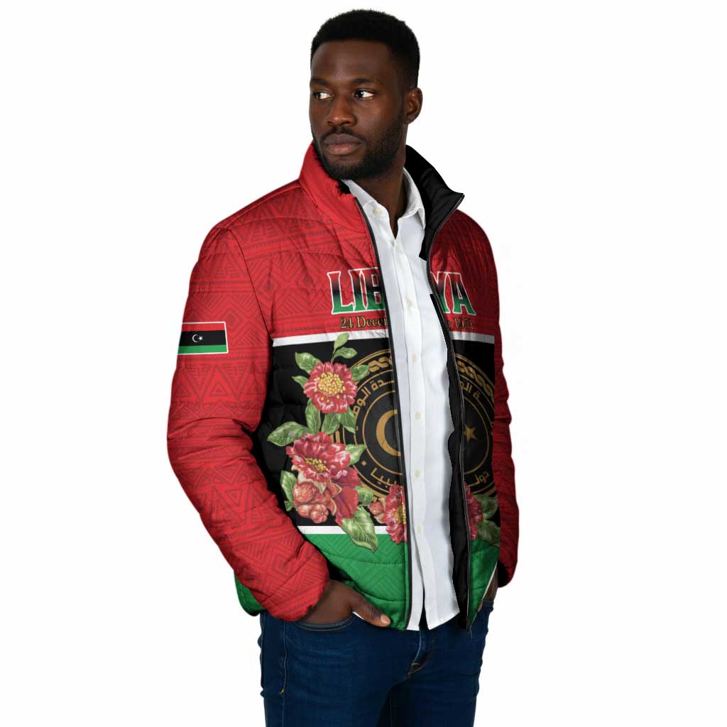 Personalized Libya Independence Day Padded Jacket Pomegranate Blossom With Libyan Seal