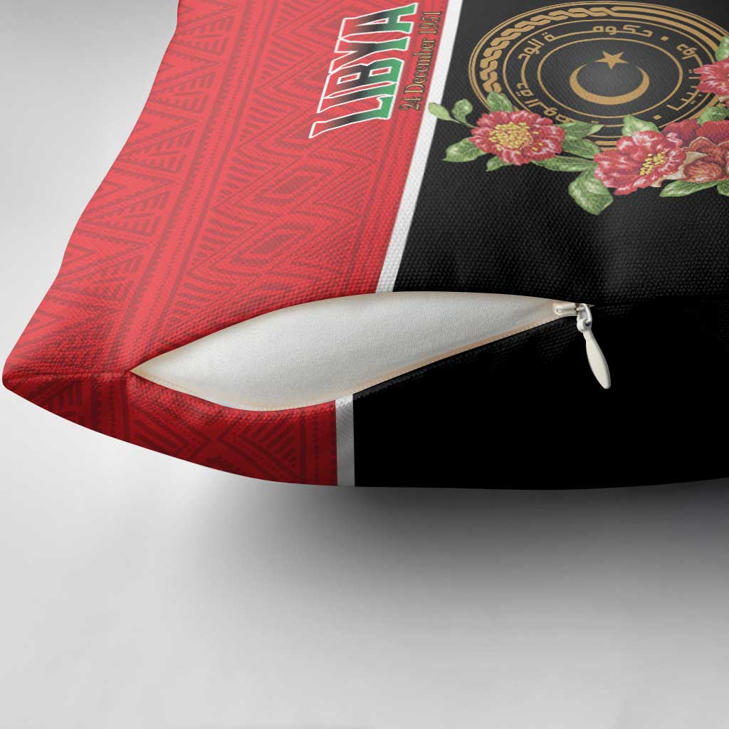 Libya Independence Day Pillow Cover Pomegranate Blossom With Libyan Seal