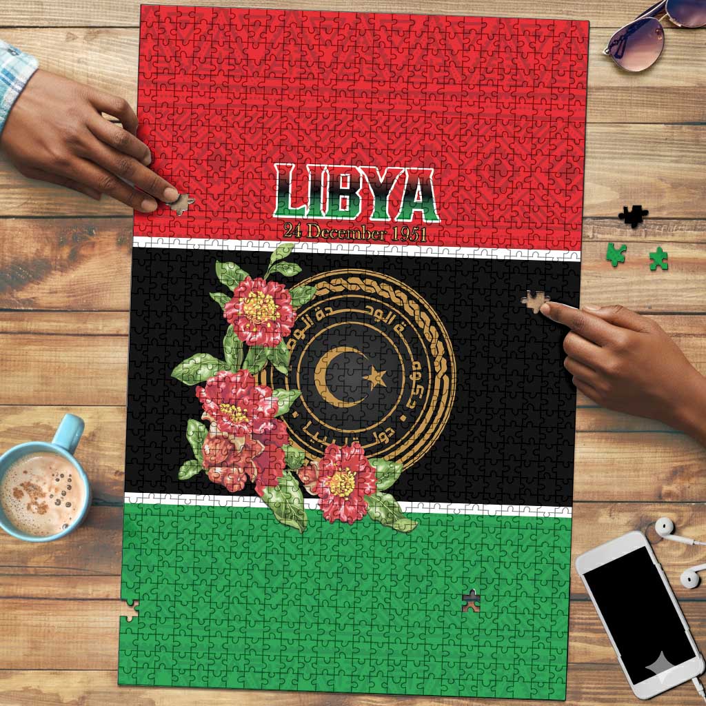 Libya Independence Day Puzzle Pomegranate Blossom With Libyan Seal