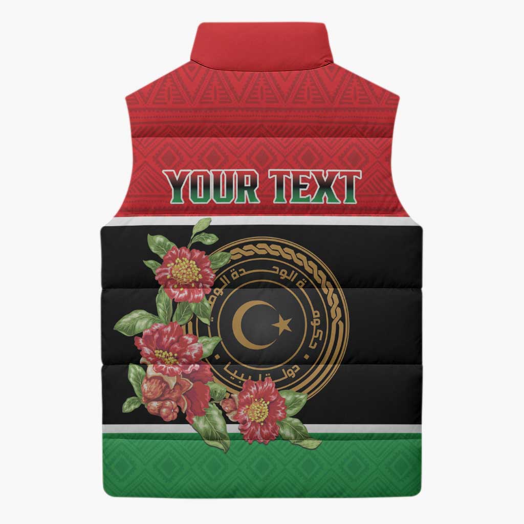 Personalized Libya Independence Day Sleeveless Puffer Jacket Pomegranate Blossom With Libyan Seal