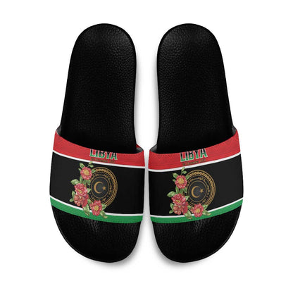 Libya Independence Day Slide Sandals Pomegranate Blossom With Libyan Seal