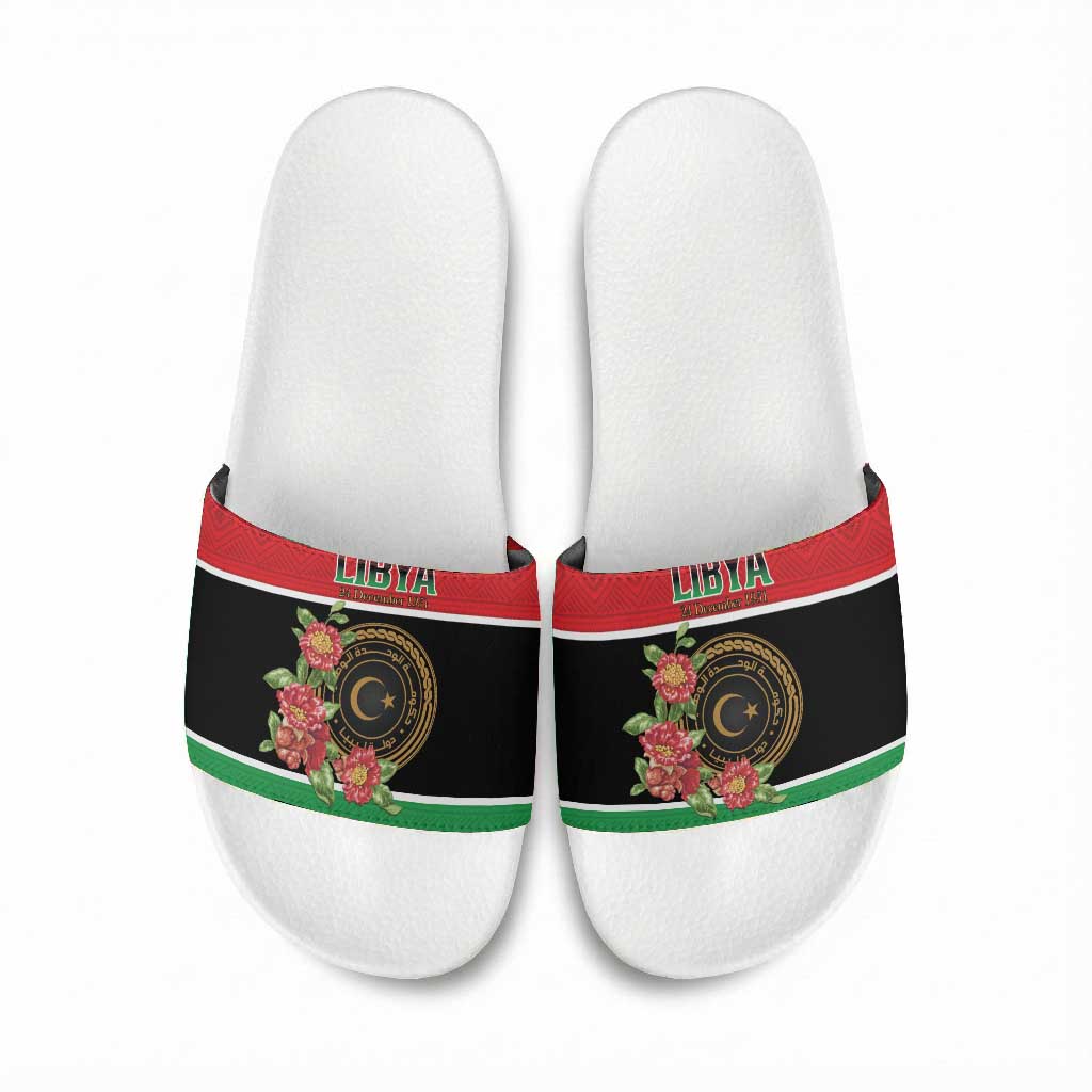 Libya Independence Day Slide Sandals Pomegranate Blossom With Libyan Seal