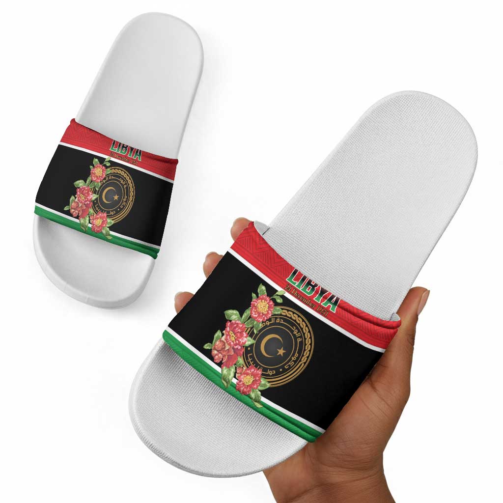 Libya Independence Day Slide Sandals Pomegranate Blossom With Libyan Seal