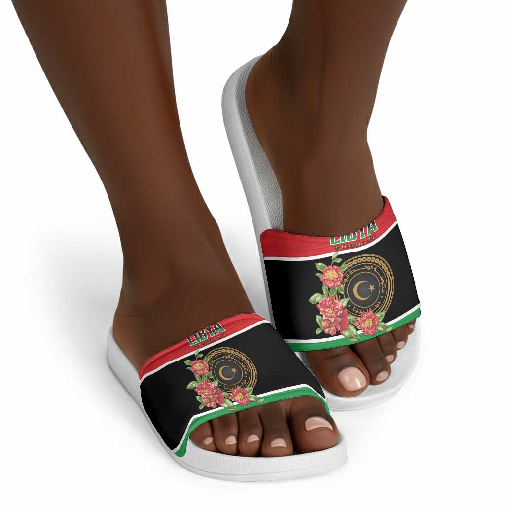 Libya Independence Day Slide Sandals Pomegranate Blossom With Libyan Seal