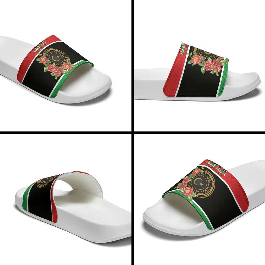 Libya Independence Day Slide Sandals Pomegranate Blossom With Libyan Seal