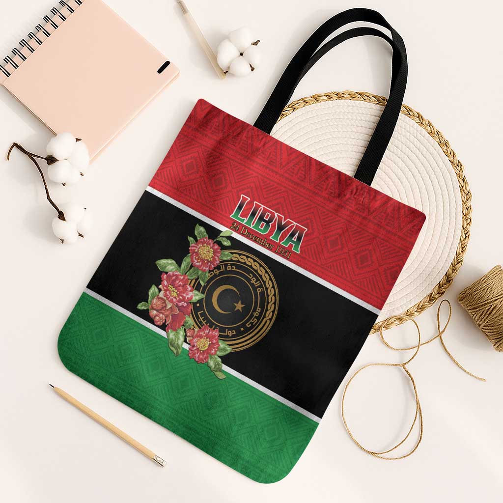 Libya Independence Day Tote Bag Pomegranate Blossom With Libyan Seal