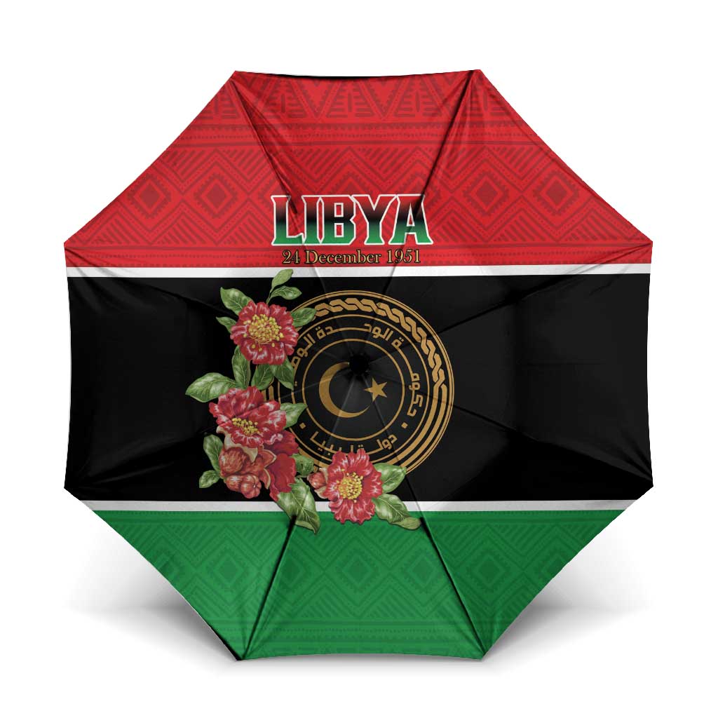 Libya Independence Day Umbrella Pomegranate Blossom With Libyan Seal