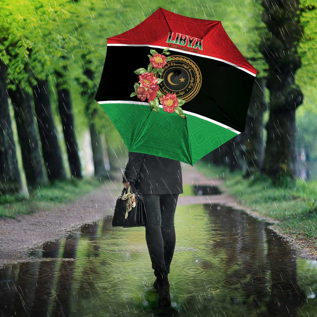 Libya Independence Day Umbrella Pomegranate Blossom With Libyan Seal