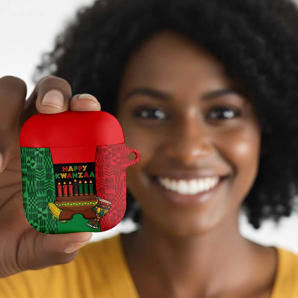 Happy Kwanzaa AirPods Case Kinara With Kente Pattern
