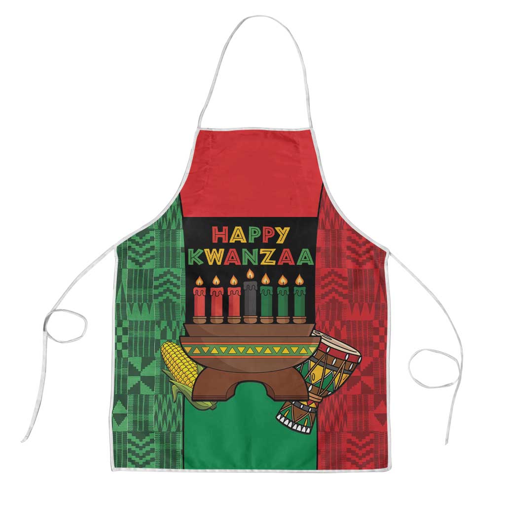 Happy Kwanzaa Apron Kinara With Kente Pattern