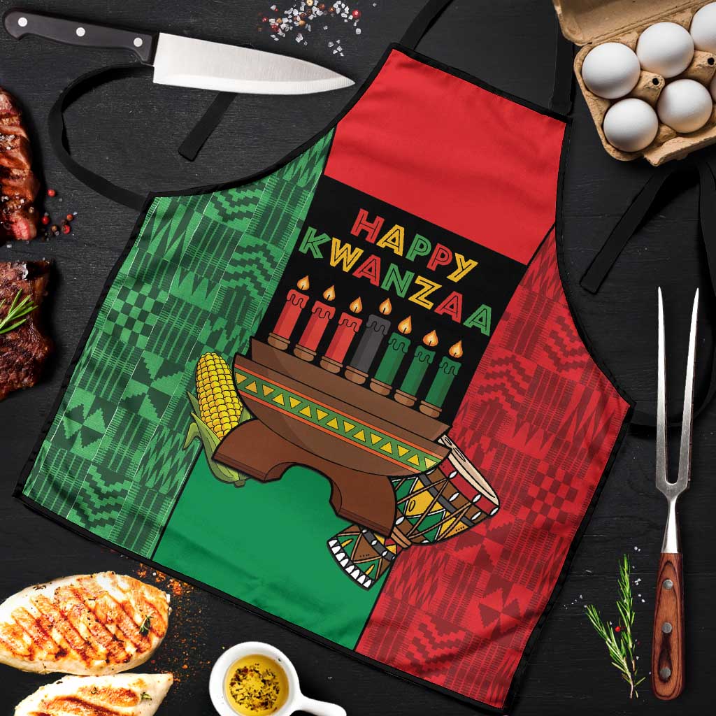 Happy Kwanzaa Apron Kinara With Kente Pattern