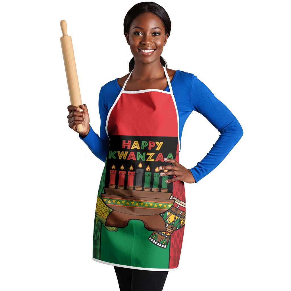 Happy Kwanzaa Apron Kinara With Kente Pattern