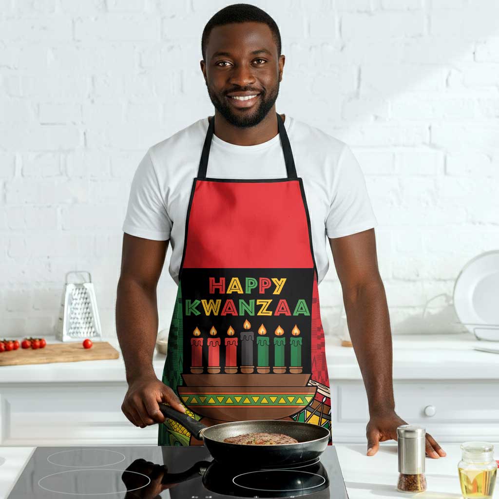 Happy Kwanzaa Apron Kinara With Kente Pattern