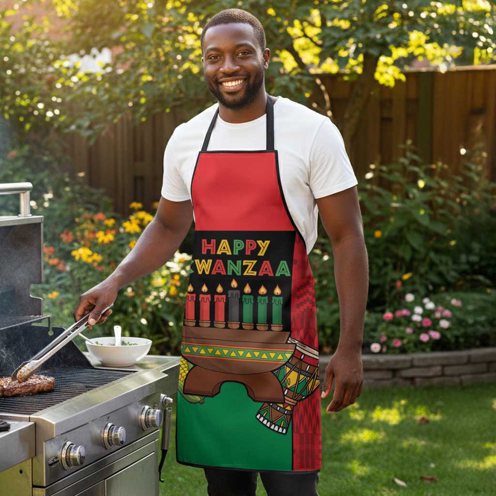 Happy Kwanzaa Apron Kinara With Kente Pattern