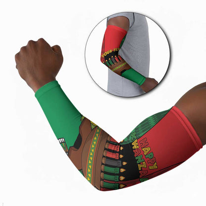Personalized Happy Kwanzaa Arm Sleeves Kinara With Kente Pattern