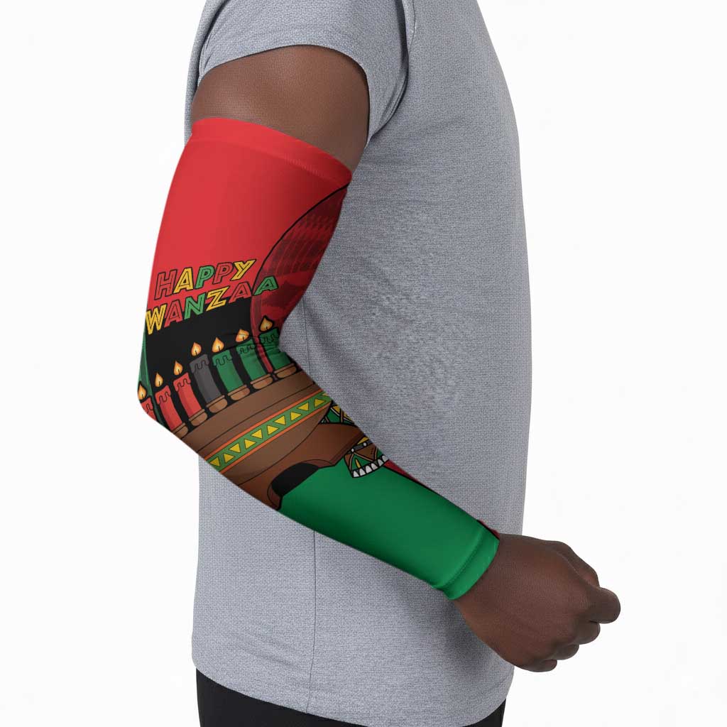Personalized Happy Kwanzaa Arm Sleeves Kinara With Kente Pattern