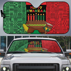 Happy Kwanzaa Auto Sun Shade Kinara With Kente Pattern