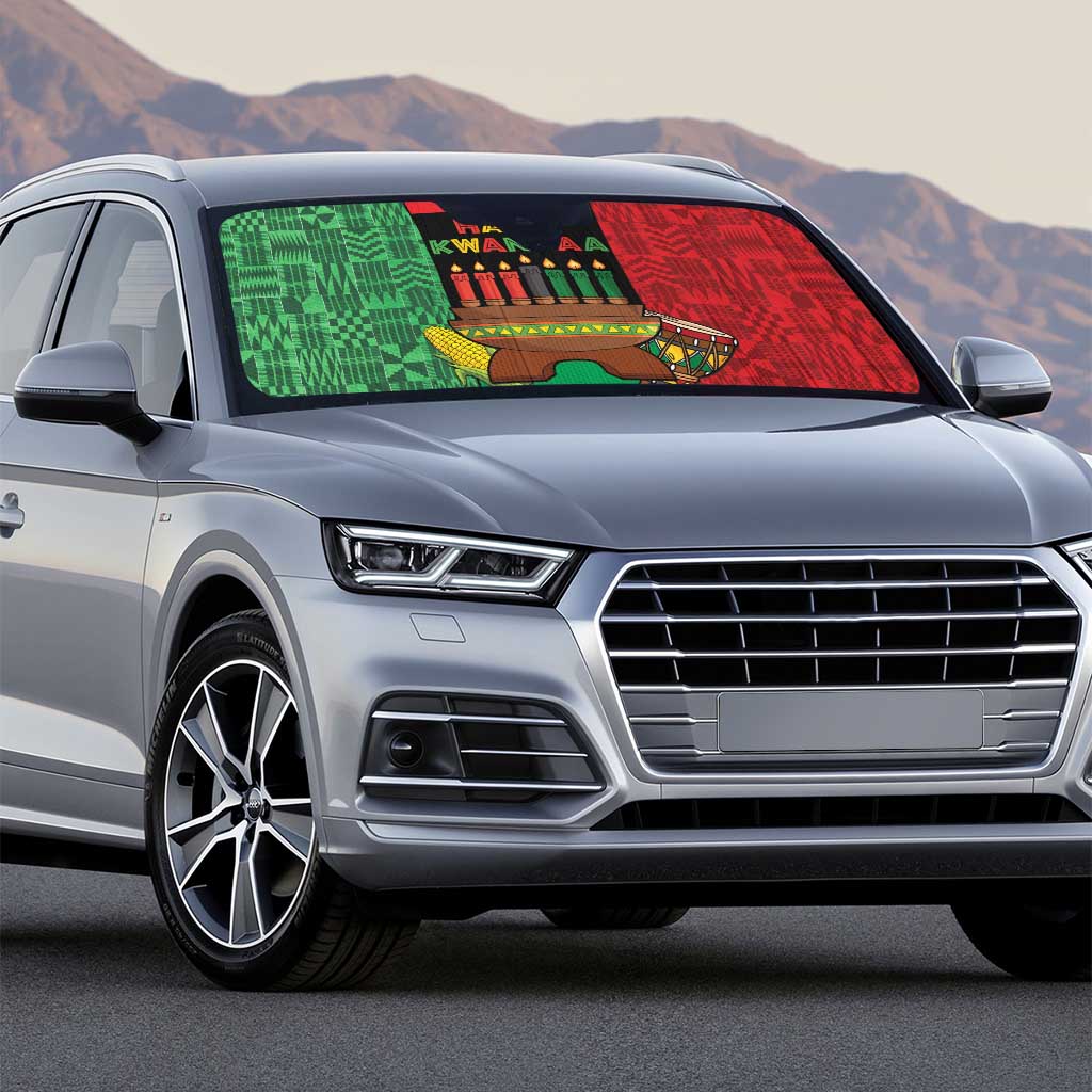 Happy Kwanzaa Auto Sun Shade Kinara With Kente Pattern