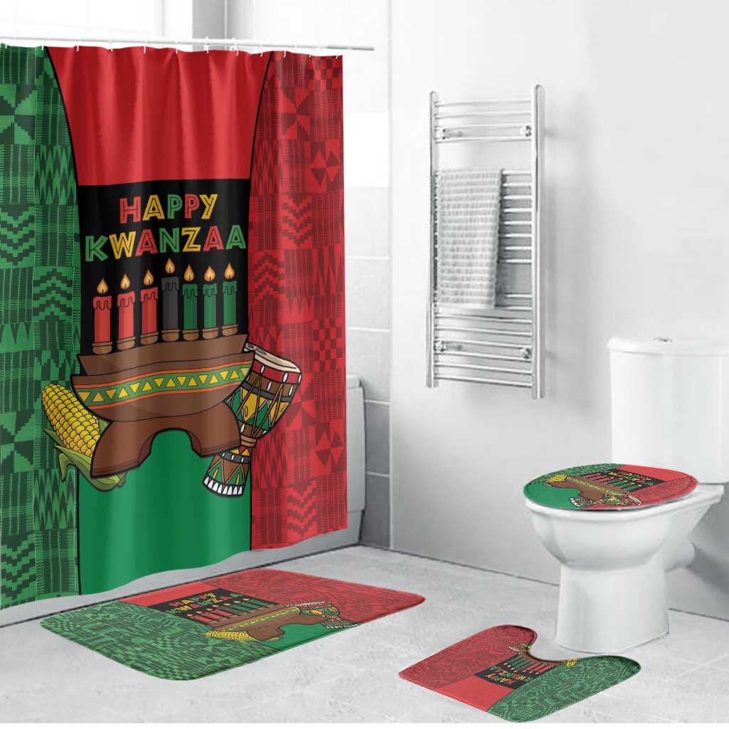 Happy Kwanzaa Bathroom Set Kinara With Kente Pattern