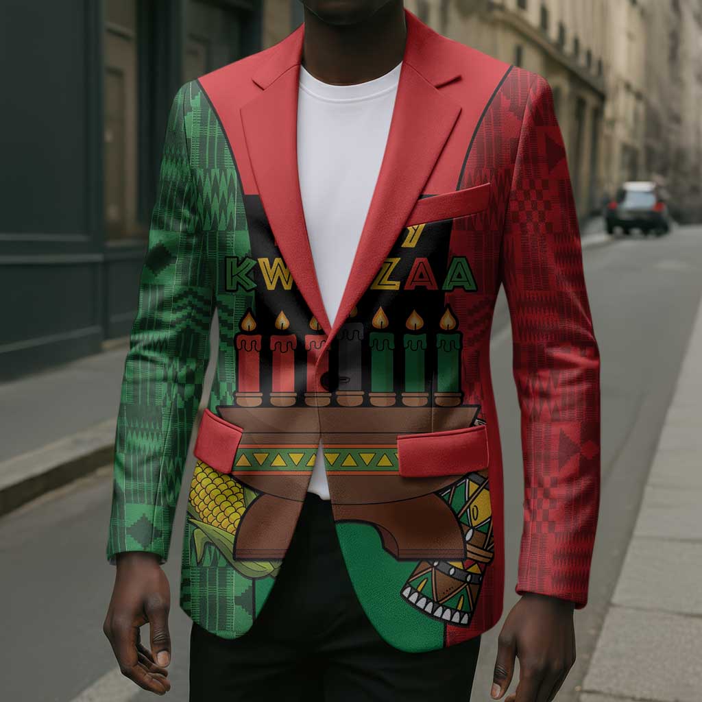 Personalized Happy Kwanzaa Blazer Kinara With Kente Pattern