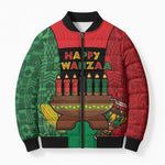 Personalized Happy Kwanzaa Bomber Puffer Jacket Kinara With Kente Pattern