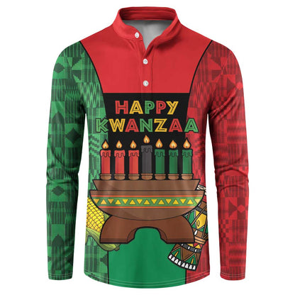 Personalized Happy Kwanzaa Button Sweatshirt Kinara With Kente Pattern