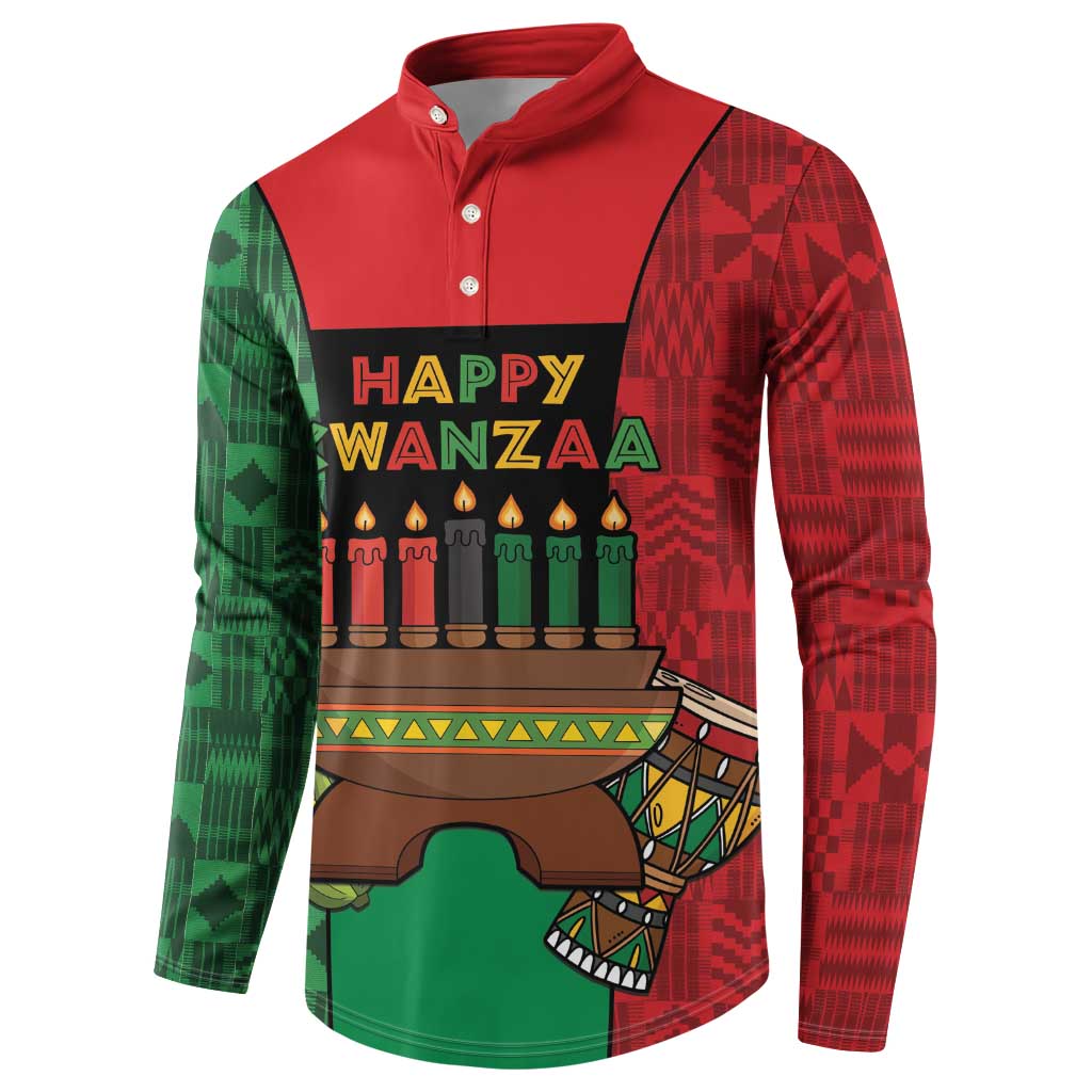 Personalized Happy Kwanzaa Button Sweatshirt Kinara With Kente Pattern