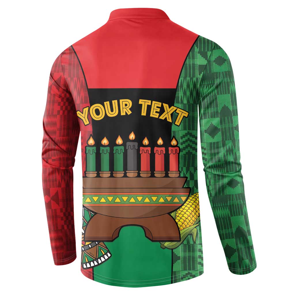 Personalized Happy Kwanzaa Button Sweatshirt Kinara With Kente Pattern