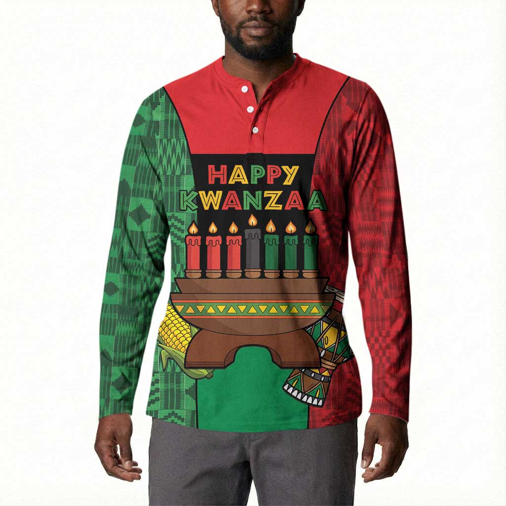 Personalized Happy Kwanzaa Button Sweatshirt Kinara With Kente Pattern