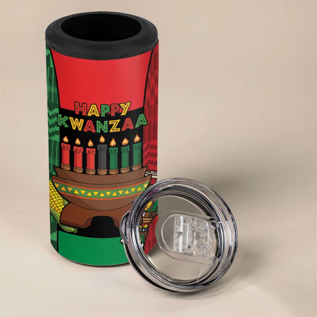 Personalized Happy Kwanzaa Holidays 4 in 1 Can Cooler Tumbler Kente Pattern - African Pride