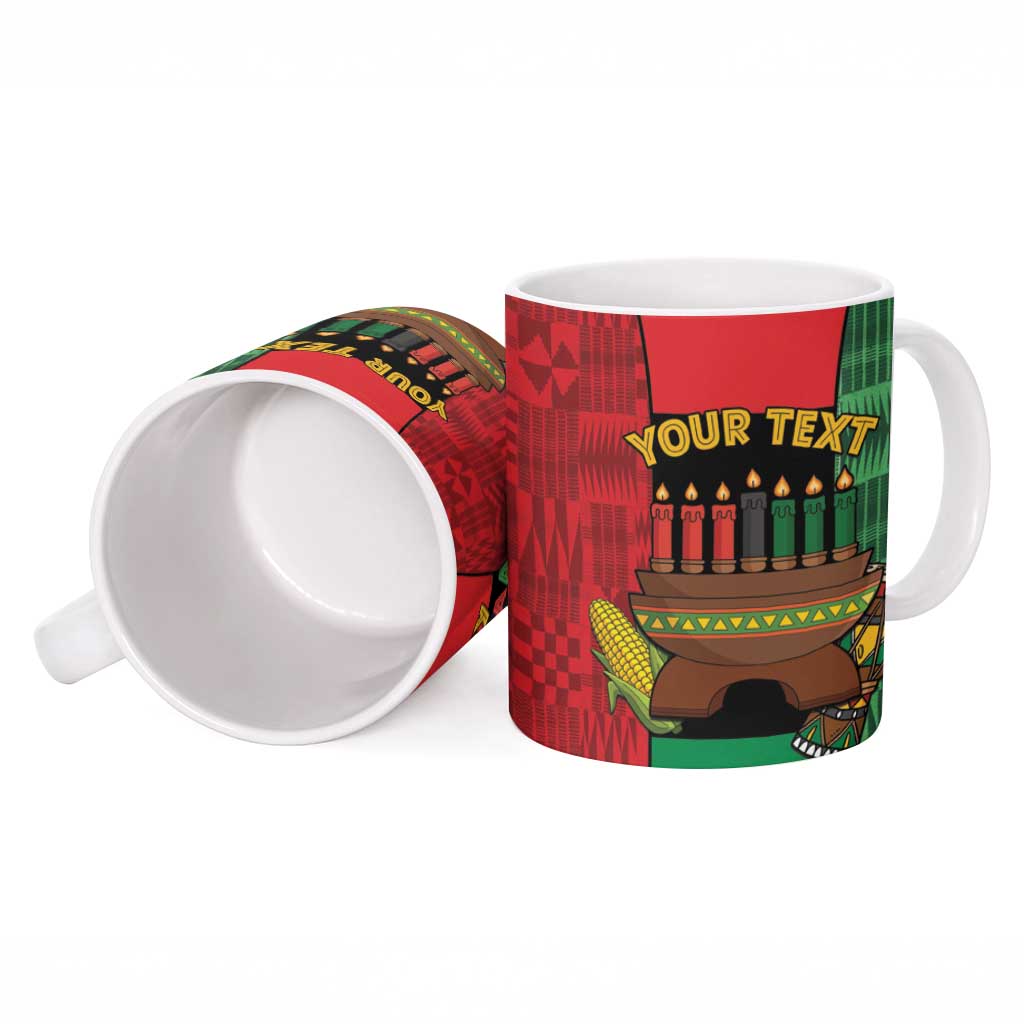 Personalized Happy Kwanzaa Ceramic Mug Kinara With Kente Pattern