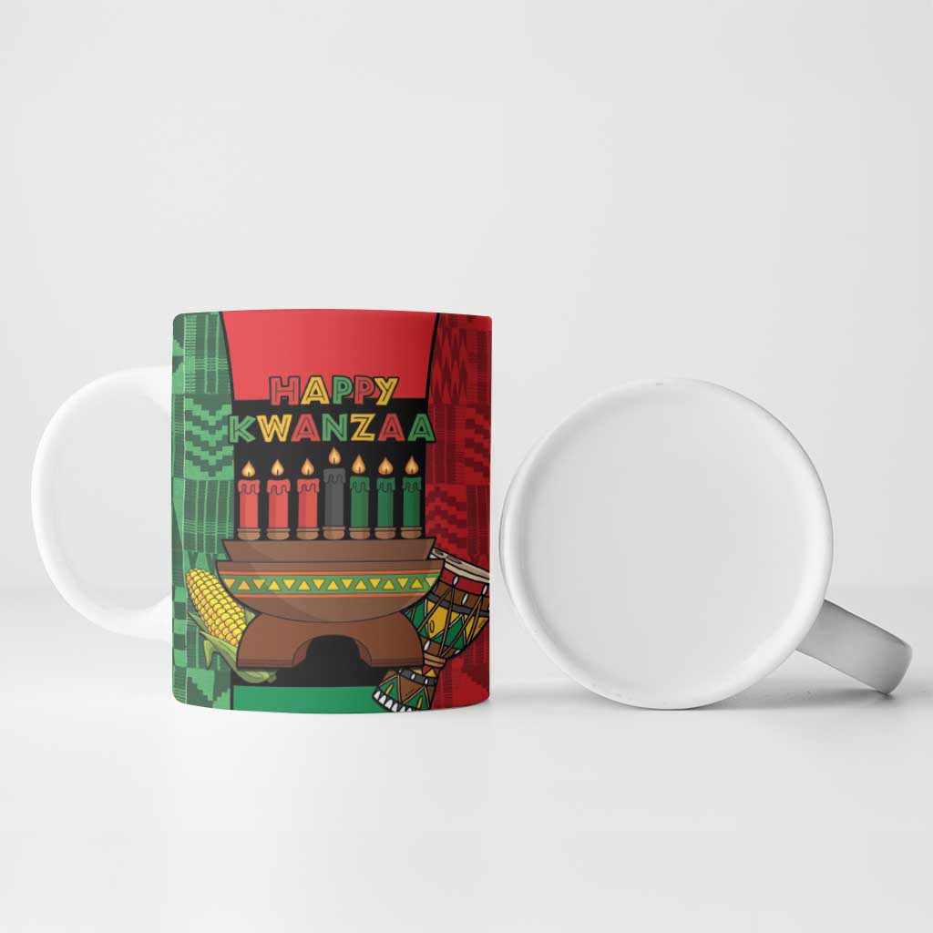 Personalized Happy Kwanzaa Ceramic Mug Kinara With Kente Pattern