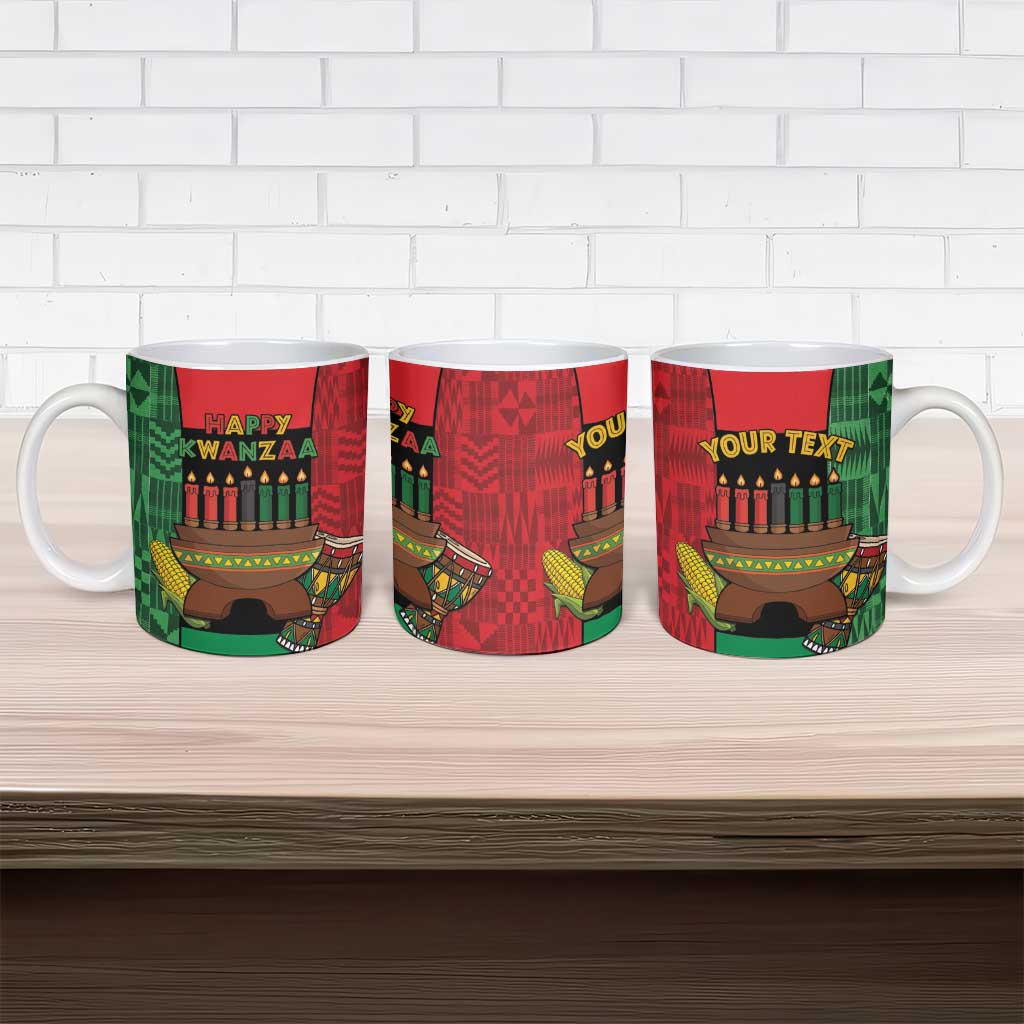 Personalized Happy Kwanzaa Ceramic Mug Kinara With Kente Pattern
