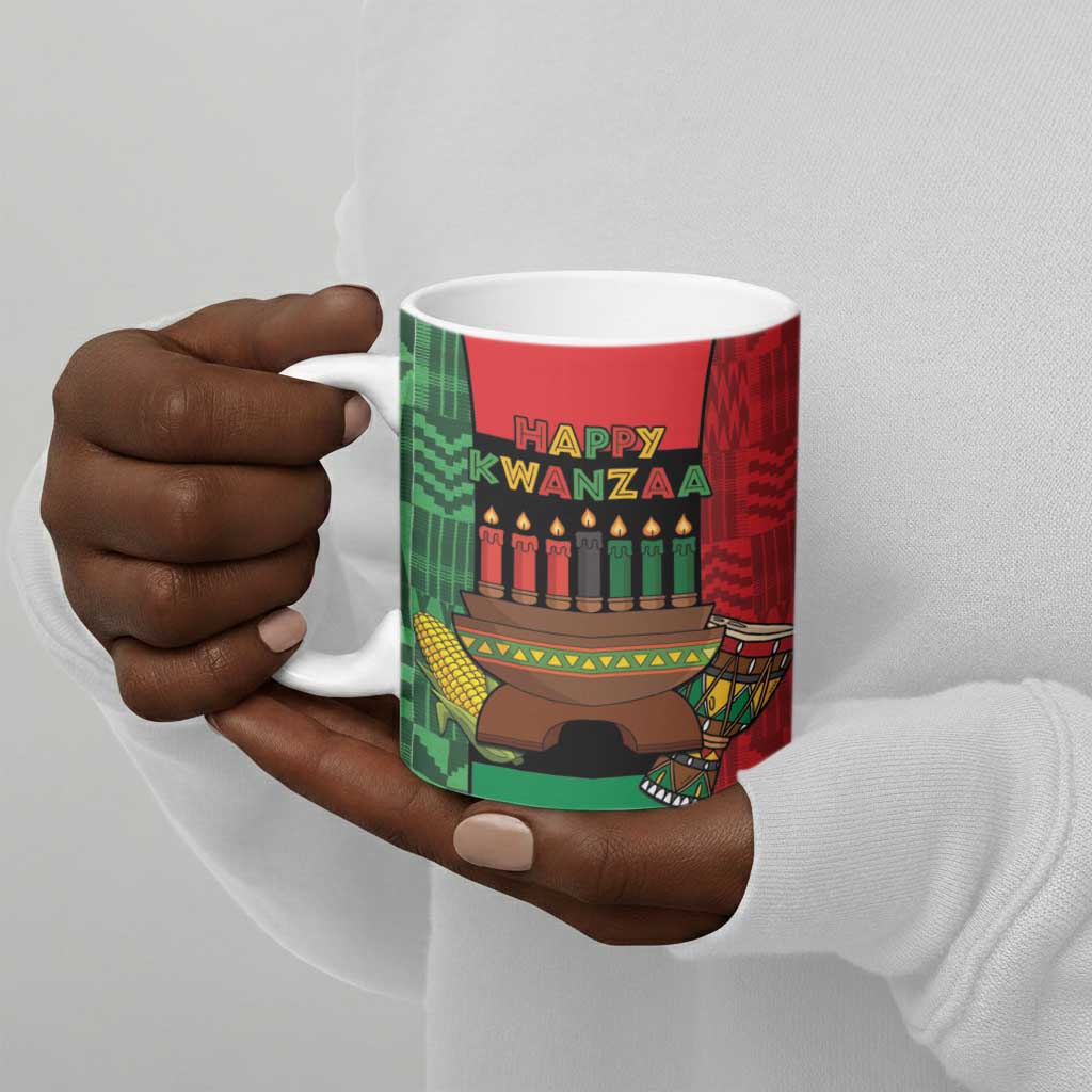 Personalized Happy Kwanzaa Ceramic Mug Kinara With Kente Pattern