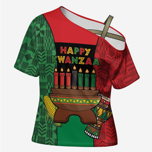 Personalized Happy Kwanzaa Cross Shoulder Shirt Kinara With Kente Pattern