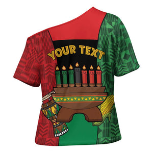Personalized Happy Kwanzaa Cross Shoulder Shirt Kinara With Kente Pattern