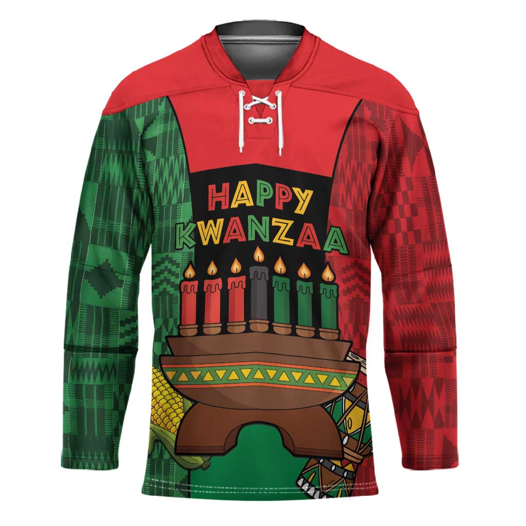 Personalized Happy Kwanzaa Hockey Jersey Kinara With Kente Pattern