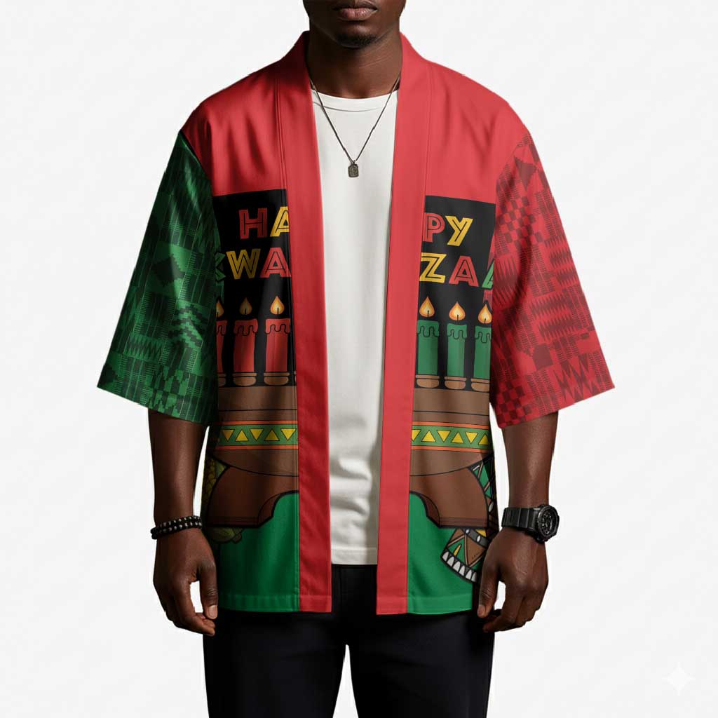 Personalized Happy Kwanzaa Kimono Kinara With Kente Pattern