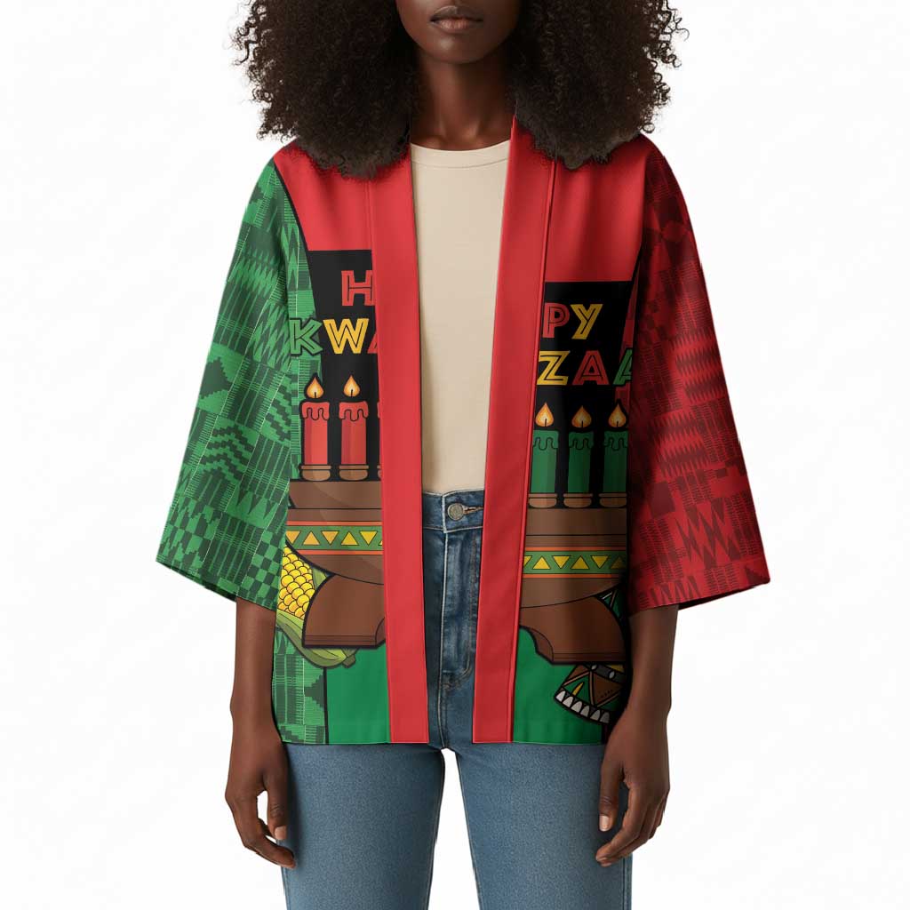 Personalized Happy Kwanzaa Kimono Kinara With Kente Pattern