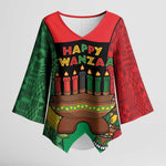 Personalized Happy Kwanzaa Kimono Sleeve Blouse Kinara With Kente Pattern