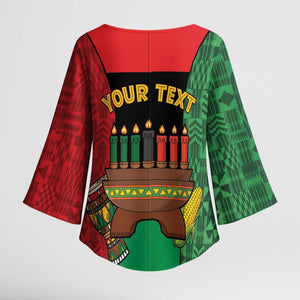Personalized Happy Kwanzaa Kimono Sleeve Blouse Kinara With Kente Pattern