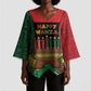Personalized Happy Kwanzaa Kimono Sleeve Blouse Kinara With Kente Pattern