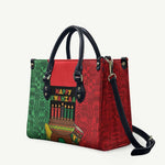 Happy Kwanzaa Leather Bag Kinara With Kente Pattern