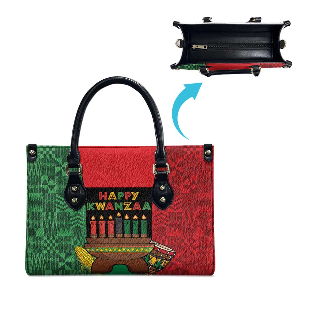 Happy Kwanzaa Leather Bag Kinara With Kente Pattern