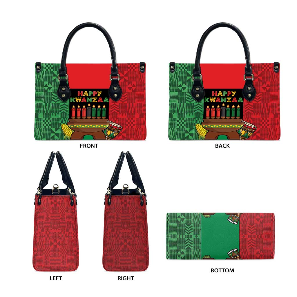 Happy Kwanzaa Leather Bag Kinara With Kente Pattern